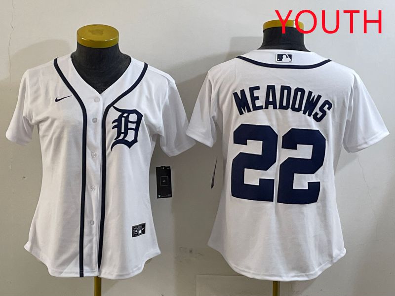 Youth Detroit Tigers #22 Meadows White Game 2025 Nike MLB Jersey style 2